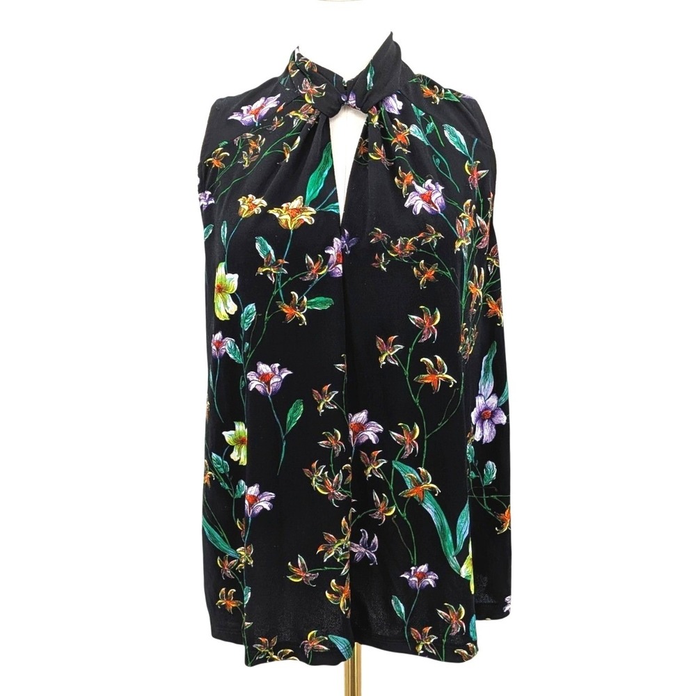 H&M Black Floral‎ Halter Blouse Botanical Romantic Sheer M
